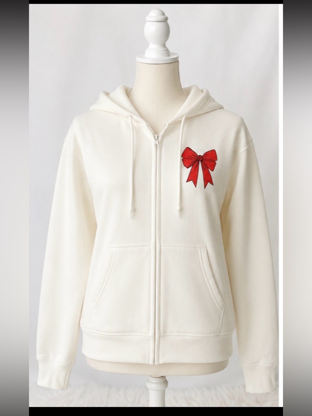 Coquette Soft girl Ivory Bow Zip-Up Hoodie – NWT – Juniors Large - Picture 2 of 7
